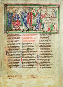f.3 Kroningen af kong Henrik IIs søn, også kaldet Henrik, af Roger af Pont lEveque, ærkebiskop af York i 1170, fra Becket Leaves, ca. 1220-40 af English School